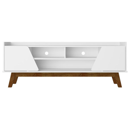 Mid-Century Modern Marcus 62.99 TV Stand With Solid Wood Legs, White