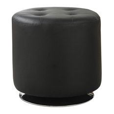 Round Leatherette Upholstered Ottoman, Black