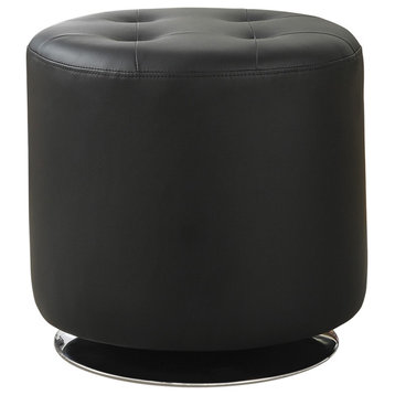 Round Leatherette Upholstered Ottoman, Black