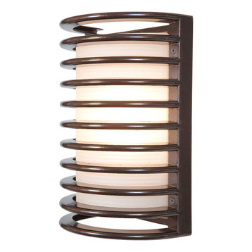 Bermuda Outdoor Bulkhead Wall-Light, 11", Ribbed Frosted Glass Shade, Bronze
