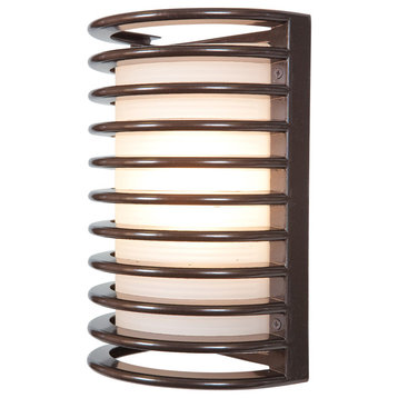 Bermuda Outdoor Bulkhead Wall Light, 11", Ribbed Frosted Glass Shade, Bronze