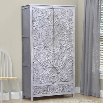 Tipton Hand Carved Reclaimed Wood Rustic Armoire