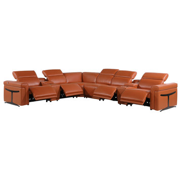 Giovanni 8-Piece 4-Power Reclining Italian Leather Sectional, Camel