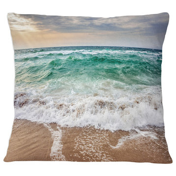 Crystal Clear Blue Foaming Waves Seascape Throw Pillow, 16"x16"