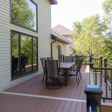 AZEK Decking with Cable Railing, Unilock Patio, Water Proof Ceiling & Landscape