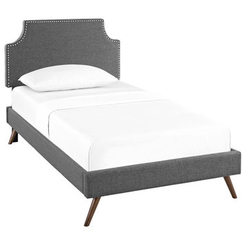 Corene Twin Upholstered Fabric Platform Bed With Round Splayed Legs, Gray