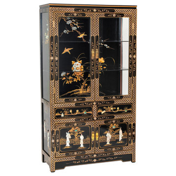 Black Lacquer China Cabinet Royal Ladies