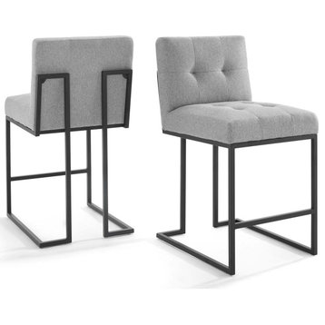 Counter Stool Chair, Set of 2, Fabric, Metal, Black Gray, Modern, Bar Pub