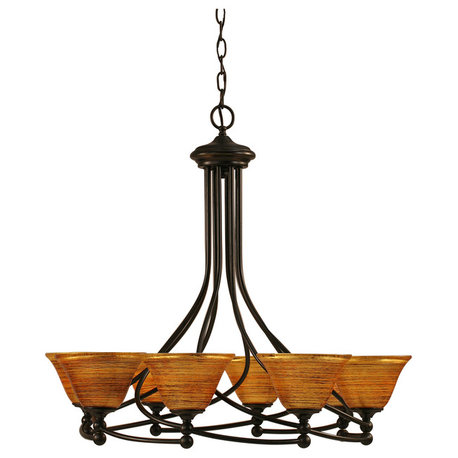 Capri 8 Light Chandelier In Dark Granite, 7" Fire Saturn Glass