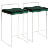 LumiSource Fuji Counter Stool Set of 2, Green Velvet Cushion, White Frame