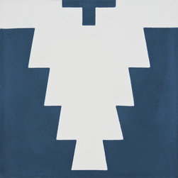 Moroccan Mosaic & Tile House - Midar Handmade Cement Tile, Navy Blue/White, Sample - Wall And Floor Tile