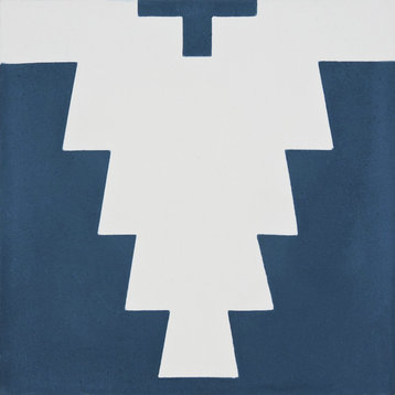 8"x8" Midar Handmade Cement Tile, Navy Blue/White, Set of 12
