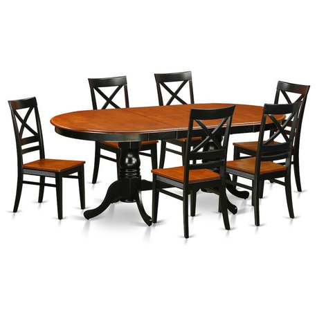 7-Piece Dining Set, Table With 6 Wood Chairs, Black