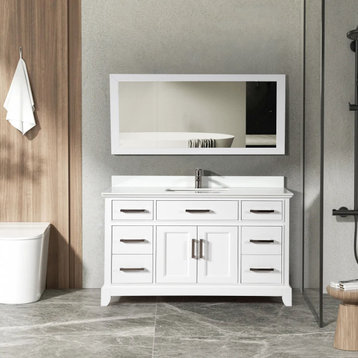 Vanity Art Bathroom Vanity Set With Engineered Marble Top, 60", White, Led Sensor-Switch Mirror