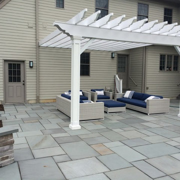 Warren, NJ Beautiful transformation - Blue stone patio with pergola and fire pit