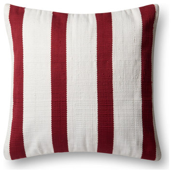 Loloi Indoor/Outdoor Striped Polyester Throw Pillow, Red/Ivory, No Fill