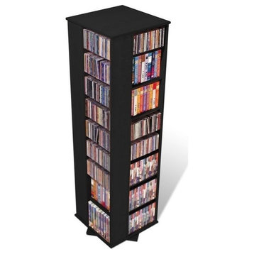 Bowery Hill 64" 4 Sided CD DVD Spinning Media Storage Tower in Black
