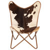 Vidaxl Butterfly Chair Brown and White Genuine Goat Leather