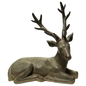 Sagebrook Home Brown Resin Deer, Sitting Sculpture Figurine