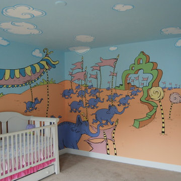 Oh, The Places You'll Go! Dr. Seuss Mural throughout a nursery