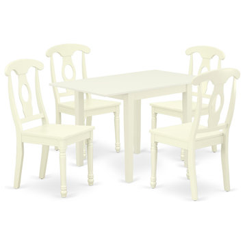 5Pc Dining Set, Table, 4 Chairs, Asian Hardwood Seat, Linen White