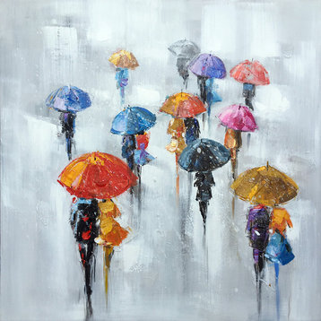 Hand-painted "Umbrellas in the City" Original Oil painting canvas Wall Art