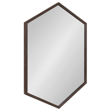Laverty Framed Hexagon Wall Mirror, Walnut Brown, 24x36