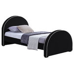 Meridian Furniture - Brody Velvet Upholstered Bed, Black, Twin - Get a good night's sleep with this Brody black velvet twin bed. Crafted from a mixture of wood, velvet, and foam, this bed is as comfy as it is cozy. Its soft black velvet bed frame features cream velvet piping, giving it an appearance reminiscent of gingerbread. Dark espresso wood legs complement the black-and-cream frame while providing sturdy support. Its contemporary design is perfect for any modern bedroom space, and its velvety texture ensures you get plenty of Z's.