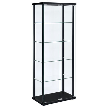 Delphinium 5-shelf Glass Curio Cabinet Black and Clear Curio Cabinet Black