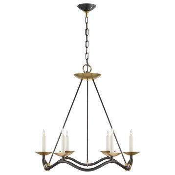 Choros Chandelier in Aged Iron with Hand-Rubbed Antique Brass Accents