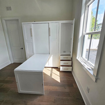 Square Shaker 9 Panel Murphy Wall Bed with Hidden Desk, Hidden Leg ,Pier Cabinet