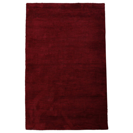 Hand Knotted Loom Wool Area Rug Solid Dark Red, [Rectangle] 5'x8'
