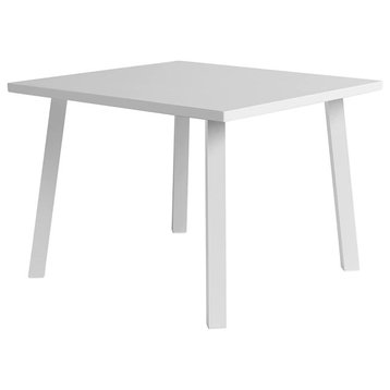 Outdoor Dining Table, Aluminum Construction With Angled Legs & Square Top, White