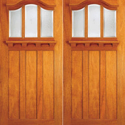 Arched 3-Lite Glass, Mahogany Craftsman Prehung Double Door - Front Doors