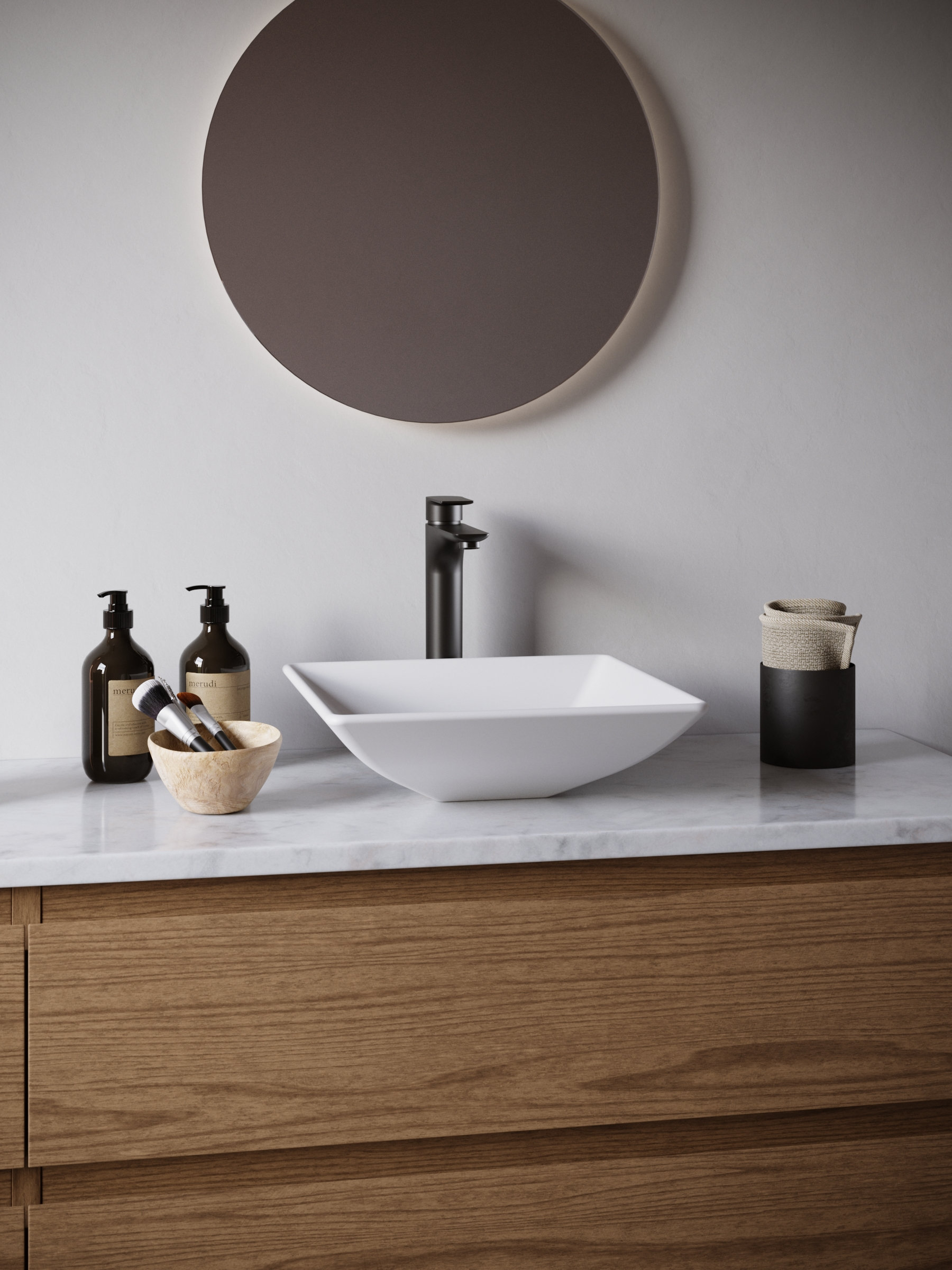 Karran White Acrylic 16" Square Vessel Sink With Faucet Kit, Matte Black