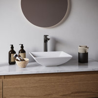 Karran White Acrylic 16" Square Vessel Sink With Faucet Kit, Matte Black