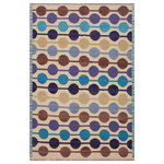 Bareens Designer Rugs - Chic Turkish Kilim Marcelin Hand-Woven Wool Rug - 5'8'' x 8'0'' - Elevate the elegance of your home with this stunning hand-woven tribal Kilim wool rug. Meticulously crafted on a loom by the Nomad Turkman people using hand-spun wool and 100% natural vegetable dyes, these rugs are recognized for their repetitive geometric patterns, incorporating naturalistic floral and traditional designs. The contemporary fashion palette results in bold, sharp patterns that are incredibly versatile, as the pattern is the same on both sides. These reversible rugs feature a lighter shade on one side and brighter colors on the other, providing versatility according to preference. These unique rugs are made by knotting short strands of different colors onto the warps and securing them by tightly pressing the wefts. The designs are created by interweaving the various colored wefts and warps. Kilims are known for their exceptional durability and versatility, making them truly unique rugs.  Product Details    Rug Size: 5'8'' x 8'0''  Material: 100% Wool  Style: Kilim, Flat Weave, Dhurrie, Turkish, Southwestern, Rustic, Tribal  Colors: Beige, Blue, Brown, Purple  Weave Type: Hand-Woven, Handmade  Pile Height: Less than 0.25 inch