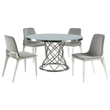 Coaster Irene 5-piece Round Glass Top Dining Set Chrome and White