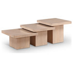 Meridian Furniture - Spencer Oak Veneer Coffee Table, Natural, 12" H, 15" H and 18" H, 3 Piece - Indulge in the allure of the Natural Oak Veneer Spencer Modular Coffee Table by Meridian Furniture. Its captivating design and luxurious Natural Oak Veneer elevate any space with effortless elegance. Crafted with precision and durability in mind, this stunning piece becomes the focal point of gatherings, fostering moments of connection and warmth. Embrace sophistication and style with the Spencer Modular Coffee Table, a testament to exquisite taste and timeless beauty.