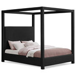 Meridian Furniture - Eden Boucle Fabric Upholstered Bed, Black, Queen - Experience the epitome of luxury and serenity with the Eden Boucle Fabric Canopy Bed, a majestic haven that elevates your bedroom into a royal chamber. Wrapped in a rich black boucle fabric, this captivating bed exudes timeless elegance and invites you to indulge in restful nights and dreamy mornings. The airy canopy, draped in the same luxurious black boucle fabric, creates a sense of intimacy and seclusion, transforming your sleeping space into a private sanctuary. Imagine reading a captivating book or enjoying a late-night conversation under the soft glow of string lights draped across the canopy, creating a truly magical atmosphere.