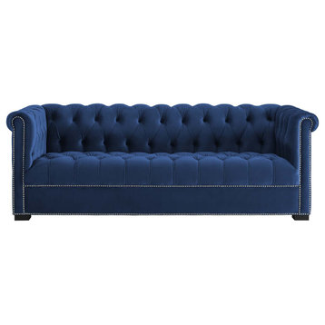 Heritage Upholstered Velvet Sofa, Midnight Blue