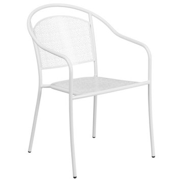 White Indoor Outdoor Steel Patio Arm Chair With Round Back