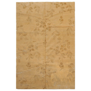 6'x8'11'' Hand Knotted Wool and Silk Lapchi Area Rug, Caramel
