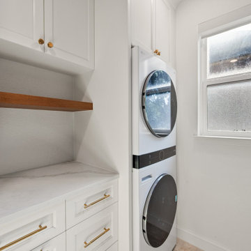 Laundry Room Folding Counter Station with Floating Wood Shelf