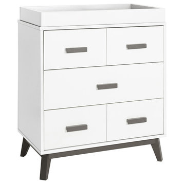 Scoot 3-Drawer Changer Dresser with Removable Changing Tray, White and Slate
