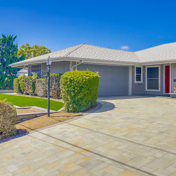 Front yard Remodel with Pavers, Walls, Artificial Grass, Planters & More
