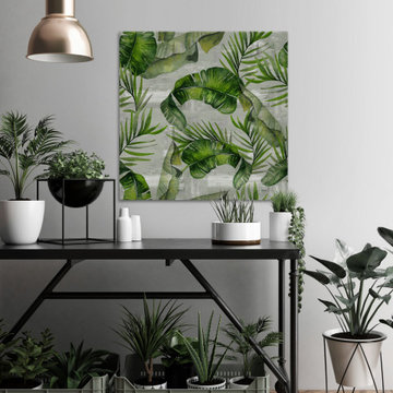 "Green Tropic Leaves" Painting Print on Wrapped Canvas