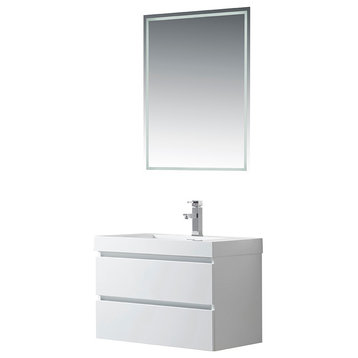 Vanity Art Wall-Hung Single-Sink Bathroom Vanity With Resin Top, 30"
