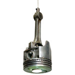 Railroadware - Piston & Connector Rod Pendant - Automotive decor made from motor parts. The perfect kitchen, man cave, restaurant or garage addition. This heavy duty piece by Railroadware adds an industrial rustic look with motor city roots. (Ceiling mounted)