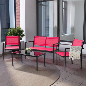CorLiving 4 Piece Patio Conversation Set without Cushions for Small Spaces, Red